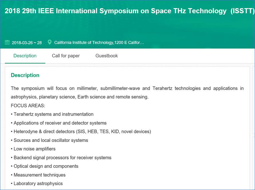 29th IEEE International Symposium on Space Terahertz Technology